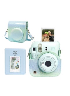 Buy Case for Fujifilm Instax Mini 12 Camera Protective PU Leather Bag Cover with Adjustable Shoulder Strap and Mini Photo Album 64 Pockets (Bluish Green) in Saudi Arabia