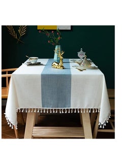 Buy Table Cloth, Wrinkle Free Tablecloth, Cotton Linen Tablecloths Rectangle Table Cloths Tassle Tablecloth Table Cloth for Kitchen, Dining, Outdoor Table (Beige, Blue Stripe 55x70 Inch) in Saudi Arabia