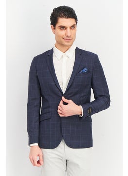 Buy Men Regular Fit Long Sleeve Windowpane Blazer, Navy in UAE