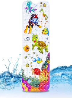 اشتري Bath Mat for Kids Toddler, Extra Long 100x40cm Non-Slip Baby Shower with Suction Cups, Cartoon Tub Anti Slip Drain Holes and Cups Machine Washable في الامارات