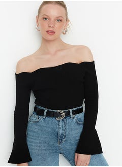 Buy Black Carmen Collar Knitwear Sweater TWOAW22KZ2218 in Egypt