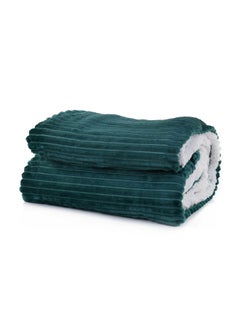 Buy Sherpa & Strip Flannel Emerald Green 200180 size 220x240cm in Egypt