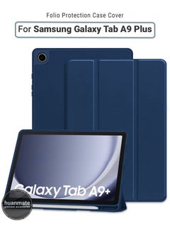 Buy Samsung Galaxy Tab A9 Plus 11 Inch Case Cover with S Pen Holder, Soft TPU Tri-Fold Stand Protective Tablet Cover, Auto Wake/Sleep - Dark Blue in Saudi Arabia