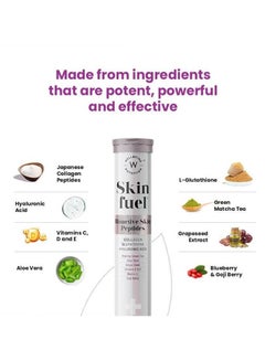 Buy Skin Fuel Collagen Builder, L-Glutathione, Hyaluronic Acid, Matcha Green Tea, Aloe Vera, Grape Seed, Vit E, Elasticity, Glow for Men and Women -15 Effervescent Tabs in UAE