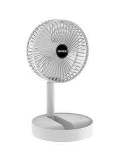 اشتري Foldable Telescopic Fan Wireless Portable Desk Fan USB Rechargeable Built-in Battery 2000mAh Adjustable Height 3 Speeds Mini Desktop Fan For Outdoor Household Home Bedroom And Office Use White في الامارات