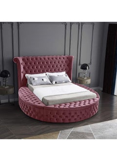 Buy Lotus | Wooden Bed Frame Upholstered in Velvet - Dark Pink in Saudi Arabia