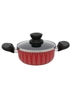 Buy Non-Stick Aluminum Pot With Glass Lid With Heat Resistant Handle Red/Black in Saudi Arabia