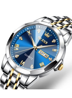 Buy Watches For Men Fashion Stainless Steel Quartz Analog Water Resistant Watch - Gold and Silver in Saudi Arabia