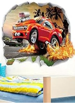 Buy 3D off-road car racing wall sticker living room bedroom F1 red racing stereo wallpaper children room wall sticker in Egypt