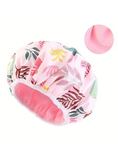 اشتري 1PC Plant Pattern Waterproof Shower Cap For Women - Reusable Beauty Bathing Hair Cap With Plant Pattern - Essential Bathroom Accessory - Bathroom Accessories في الامارات