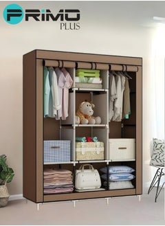 Buy Portable Fabric Canvas Wardrobe With Storage Cupboard Organiser Brown in Saudi Arabia