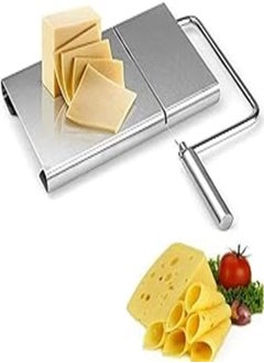 اشتري Cheese Slicer Stainless, DELFINO Steel Wire Cutter With Serving Board for Hard and Semi Hard Cheese Butter 5 Replacement Wire, 9.53 x 9.53 x 0.79 Inches (Silver) في مصر