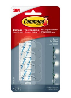 Buy Command 17017CLRES Round Cord Clips, Clear color. 4 hooks and 5 strips/pack in UAE