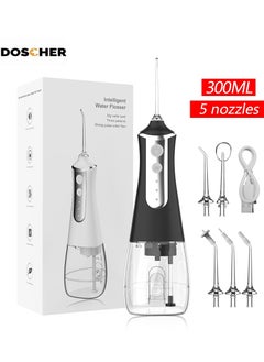 Buy Portable Water Dental Flosser For Teeth Cleaning Dental Oral Irrigator With 3 Modes Scalable 5 Jet Nozzles IPX7 Water Resistance 300ML in Saudi Arabia