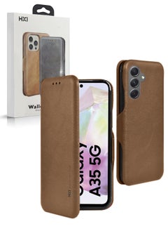 Buy PU Leather Texture Flip Wallet Case Cover For Samsung Galaxy A35 5G 2024 Brown in UAE