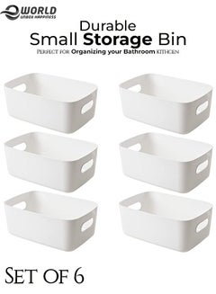 Buy Set of 6 Plastic Storage Bins Multiuse Desk Cabinet Organizer with Built in Handle in UAE