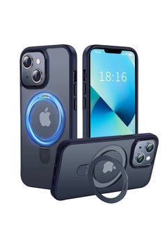 اشتري iPhone 13 Case with Magnetic Invisible Stand Cover Shockproof and Anti-Yellow Slim Thin Translucent Matte Protective Magsafe Case for Apple iPhone 13 6.1 inch - Navy Blue في السعودية