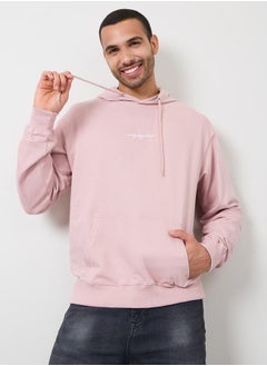 اشتري Embroidered Text Relaxed Fit Fleece Hoodie في السعودية