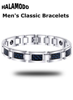 Buy Men's Bracelets Classic Magnetic Titanium Stainless Steel Bracelet with Hematite Magnet Stones as Natural Health Jewelry Gifts 9 inch in Saudi Arabia