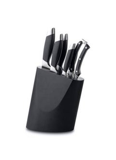 اشتري Kitchen 7 Piece Knife Block - Cooking Knife, Bread Knife, Meat Knife, Universal Knife,  Peeling Knife, Chicken Scissors, Wooden stand في مصر