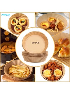 اشتري 50 Pieces Air Fryer Disposable Paper Liners 16cm, Round Baked Silicone Oil Paper, Non-Stick Parchment Paper, No Leakage, Air Fryer Special Paper Tray, Oil Proof And Waterproof  Food Grade Liner. في الامارات