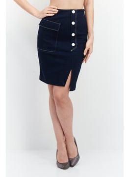 اشتري Women Solid Denim Mini Skirt, Navy Blue في الامارات