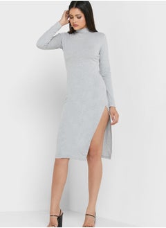 Buy High Neck Split Detail Dress in Saudi Arabia