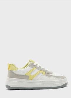 Buy Platform Chunky Trainers In White With Yellow Detail in UAE