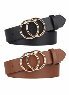 Buy Women Belts for Jeans Dress with Fashion Double O Ring Buckle and Soft PU Faux Leather Belt(S,2 PCS) in UAE