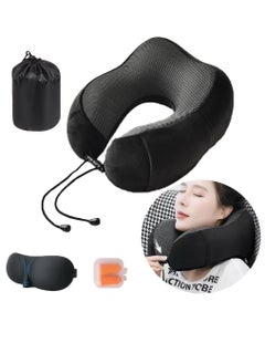 اشتري Travel Pillow Kit Comfortable & Breathable Memory Foam Neck Pillow with 3D Sleep Mask, Earplugs and Luxury Bag في الامارات