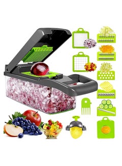 Buy Vegetable Chopper, Onion Chopper, Multifunctional 13-in-1 food choppers Vegetable Slicer Dicer Cutter,Veggie Chopper With 8 Blades Carrot and Garlic Chopper with Container Drain Basket in UAE