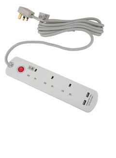 Buy 3 Sockets Cord Extension 13A White 3 meter With 2 USB Ports in Saudi Arabia