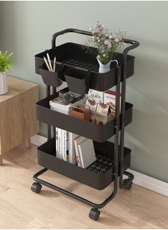 Buy 3-Layer Storage Rack, Pushable Storage Rack with Armrests and Wheels, Suitable for A Variety of Storage Needs, Size: 43x37x87cm (Black) in Saudi Arabia