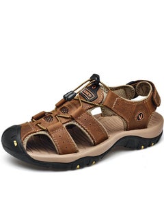 اشتري Cow Leather Sandals Summer Outdoor Handmade Men Sandals Fashion Comfortable Men Beach Leather Shoes في السعودية