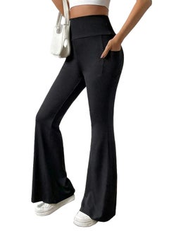 Buy Ribbed Knit Wide Leg Pants - High Waist Flare Leggings With Pocket - Rib Knit Yoga Pants in Egypt