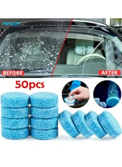 Buy 50 Pieces Car Windshield Glass Concentrated Washer Tablets, Solid Car Effervescent Tablets for Oil And Stain Removal, Windscreen Wiper Cleaning, Kitchen, Tables, Glass Windows, and Shelves  Cleaning. in UAE