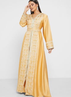 Buy Button Detail Embellished Belted Dress in UAE