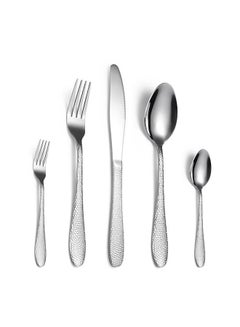 Buy 5 Pcs Hammered Stainless Silverware Flatware Knife Fork Spoon Set, Food Grade Material Anti Rust Anti Corrosion Mirror Knife Fork Spoon Tableware, Dishwasher Safe (Silver） in Saudi Arabia