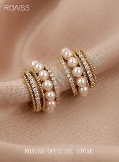 Buy Pearl Hoop Earrings Ins Luxury Stylish Diamond Ear Studs S925 Silver Needle for Women Girls Gold in UAE