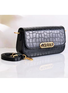 Buy Black Croc Embossed Leather Cross body with shoulder strap in Egypt