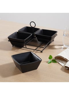 Buy Nera 4-Piece Serving Set With Metal Stand 180ml - Black in UAE