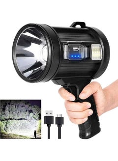 Buy Rechargeable LED Flashlight Camping High Power Spotlights Searchlight Double Head With Super Bright Flashlight Powerful Lamp Bead Waterproof in Saudi Arabia