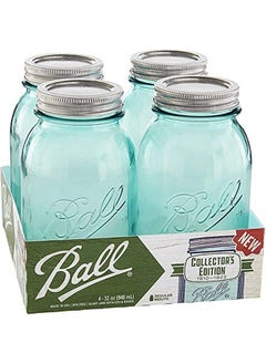 اشتري 1440069055 32 Oz Collector Edition Aqua Vintage Canning Jar With Lids &Amp; Bands 4 Count في الامارات