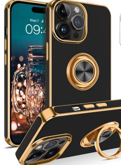 Buy Oncover for iPhone 14 Pro Max Gold Plating Edge 360° Ring Holder Stand Slim Soft Flexible TPU Protective Kickstand Case for Women Men Cover for iPhone 14 Pro Max Case 6.7 Inch - Black in UAE