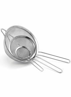 اشتري Fine Mesh Strainer, 3 Pack Stainless Steel Colander Wire Sieve Sifters with Long Handle, Kitchen Fine Strainers Juice Egg Filter for Tea Flour Pasta Rice Coffee Food, Diameter 8.5 cm, 11 cm, 15.5 cm في الامارات