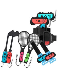 Buy Switch Sports Accessories Bundle -10 in 1 Kit Compatible with Nintendo Switch/OLED: Golf Culb for Mario Golf Super Rush,Wrist Dance Bands & Leg Straps, Comfortable Grip Case and Tennis Rackets in Saudi Arabia
