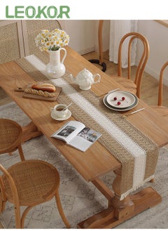 Buy Natural Burlap Splicing Cotton Boho Table Runner with Tassels 30*180CM in Saudi Arabia