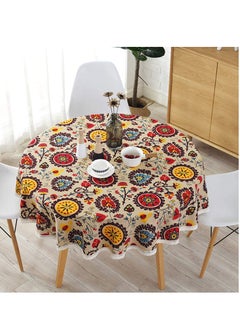 Buy Tablecloth Vintage Bohemian Pattern Decorative Macrame Lace Tablecloth Washable Dinner Picnic Cotton Linen Fabric Decorative Table Top Cover Round 60 Inch in UAE