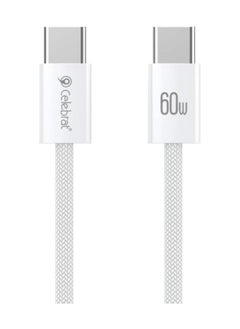 Buy Celebrat U600 60W Portable Type-C To Type-C Fast Charge And Data Transmission Cable With Braided wire Design And Practical Fits Mobile Phone 100cm - White in Egypt