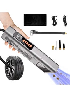 Buy 2-in-1 Portable and Rechargeable Air Compressor and Vacuum with LED Light Grey in Saudi Arabia